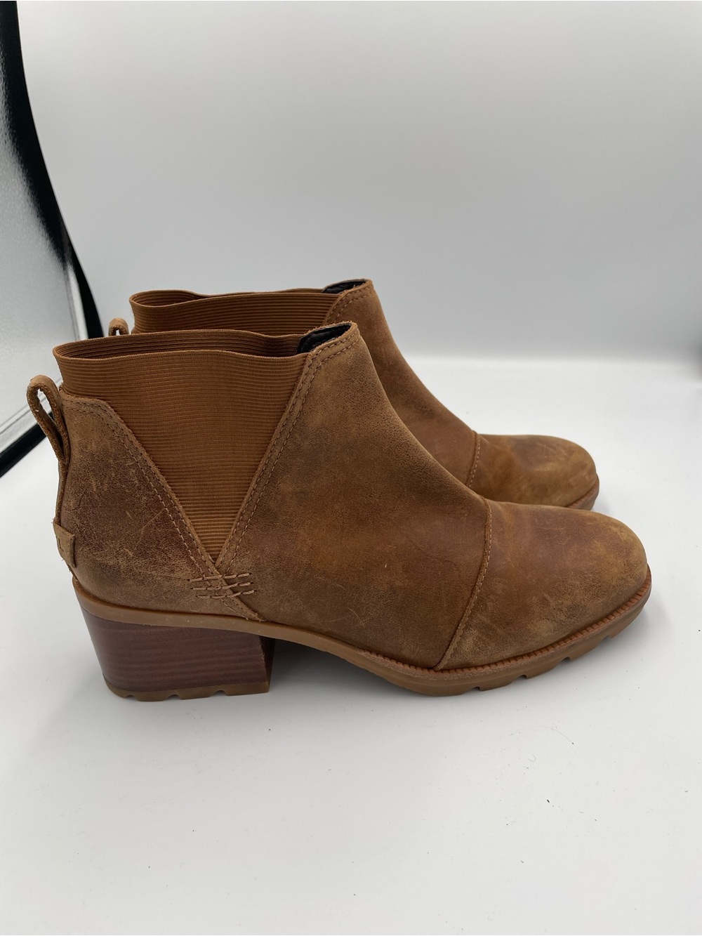 Sorel Cate Chelsea Ankle Booties Women Size 10 Brown  Leather Chunky Heel